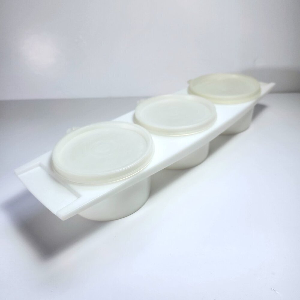 Vintage Tupperware 732 White 3 Compartment Condiment Relish Caddy with Lids